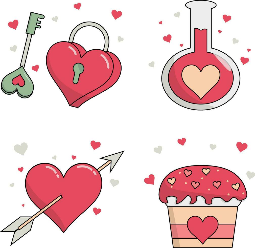 Valentine's Day Sticker Set. Isolated On White Background vector