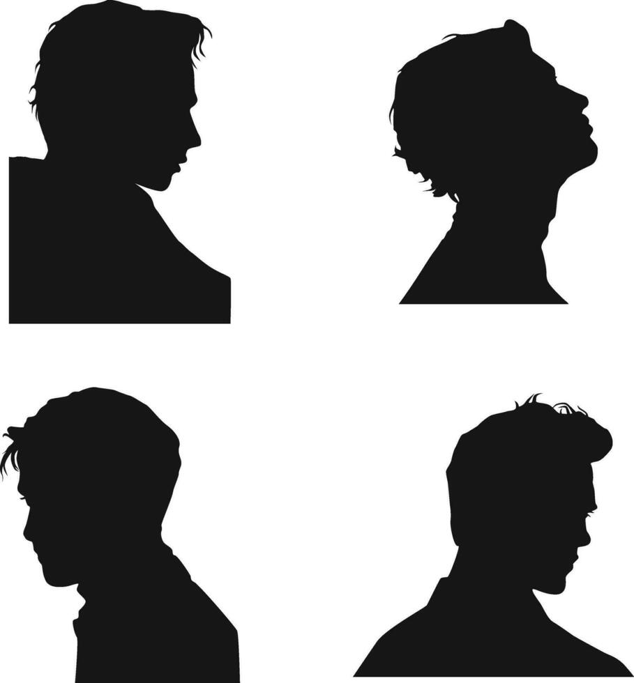 Set of Man Head Silhouette. Isolated Vector