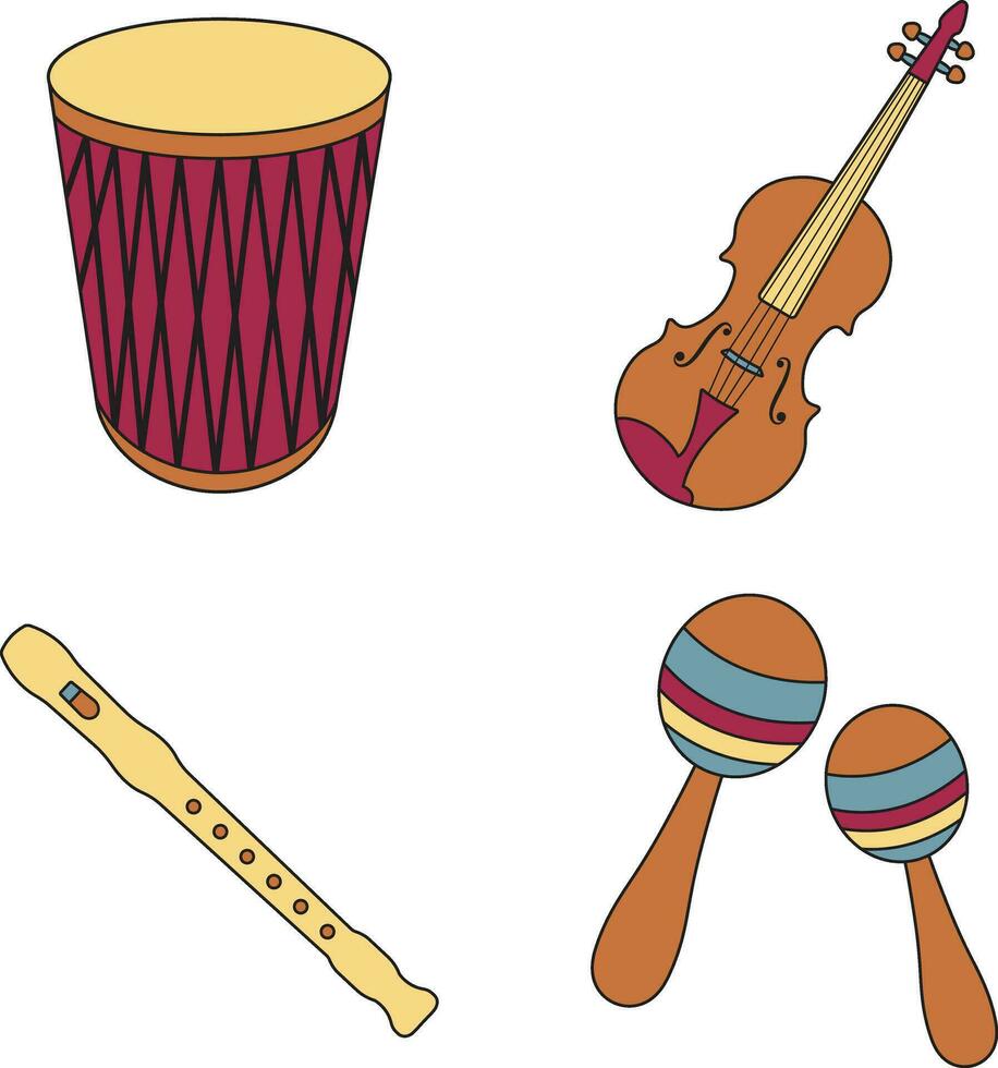 conjunto de diferente musical instrumento. en plano diseño. vector ilustración.