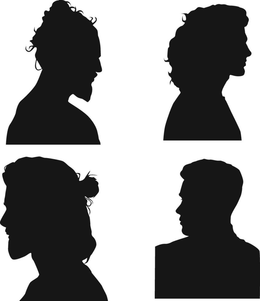 Set of Man Head Silhouette. Isolated Vector