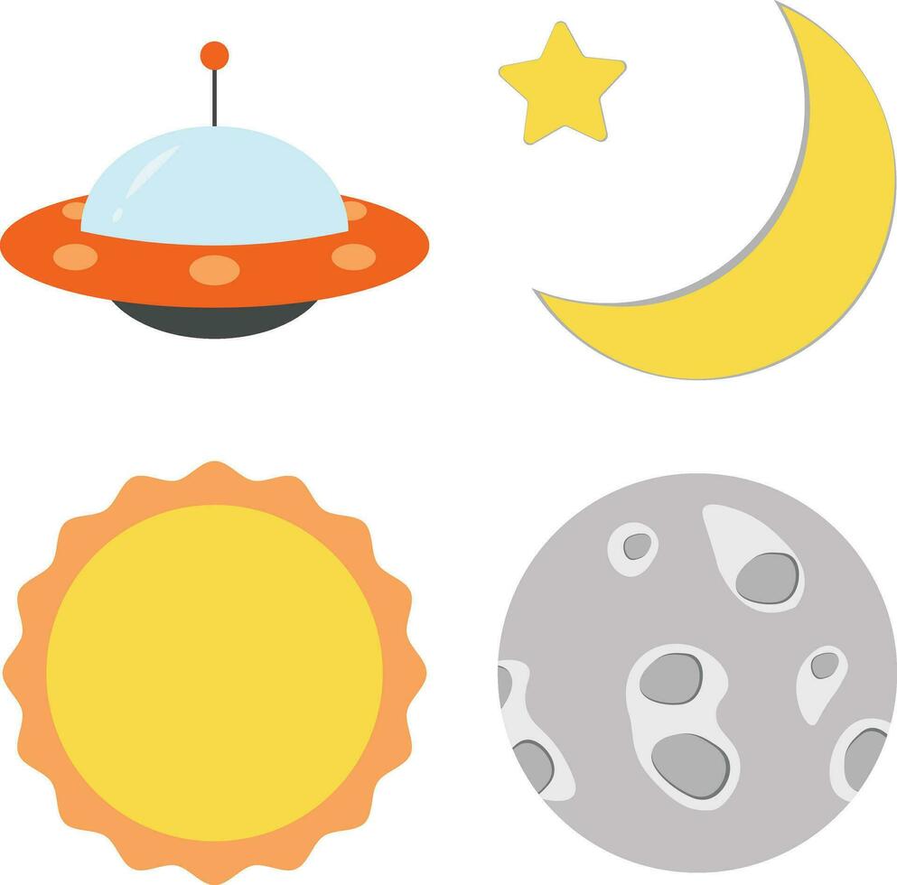 Collection Outer Space Birthday. With Cartoon Design. Isolated Vector