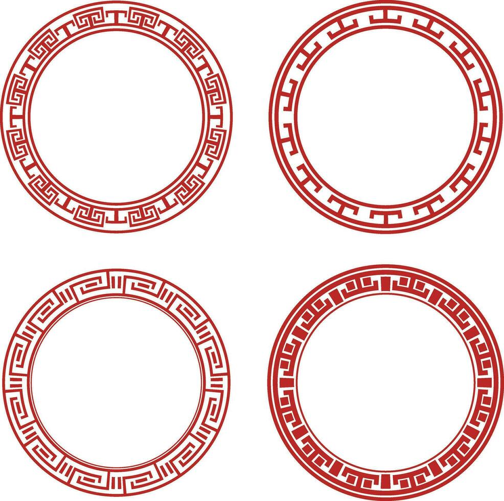 Set of Chinese Circle Frame. Isolated On White Background. Vector Illustration