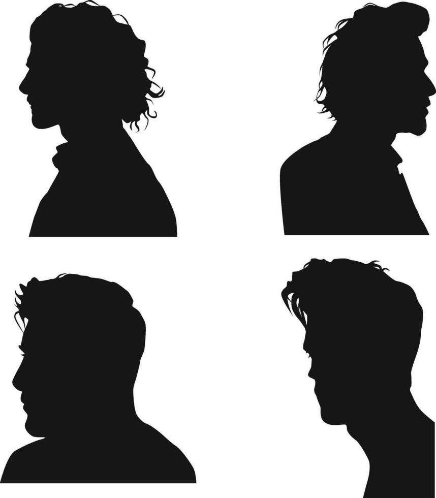 Set of Man Head Silhouette. Isolated Vector