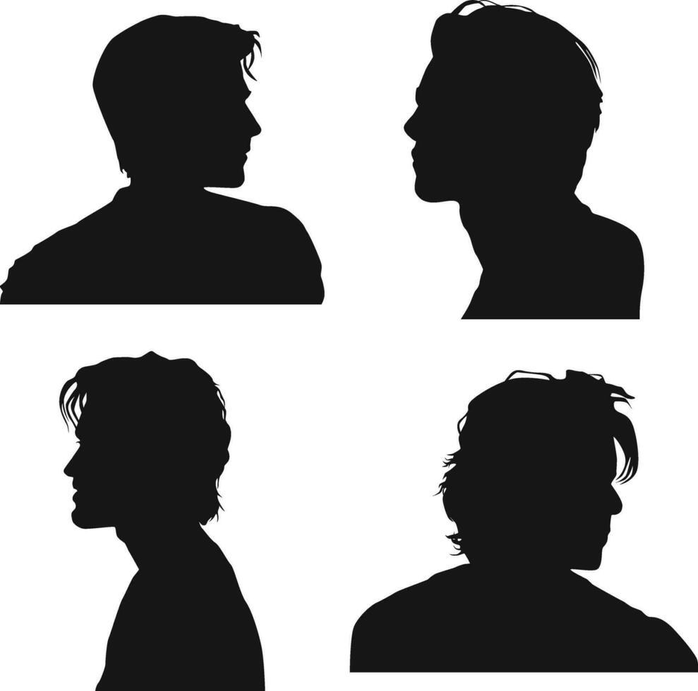 Set of Man Head Silhouette. Isolated Vector