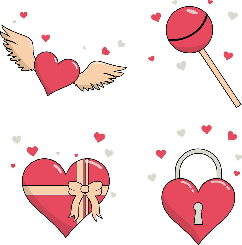 Valentine's Day Sticker Set. Isolated On White Background vector