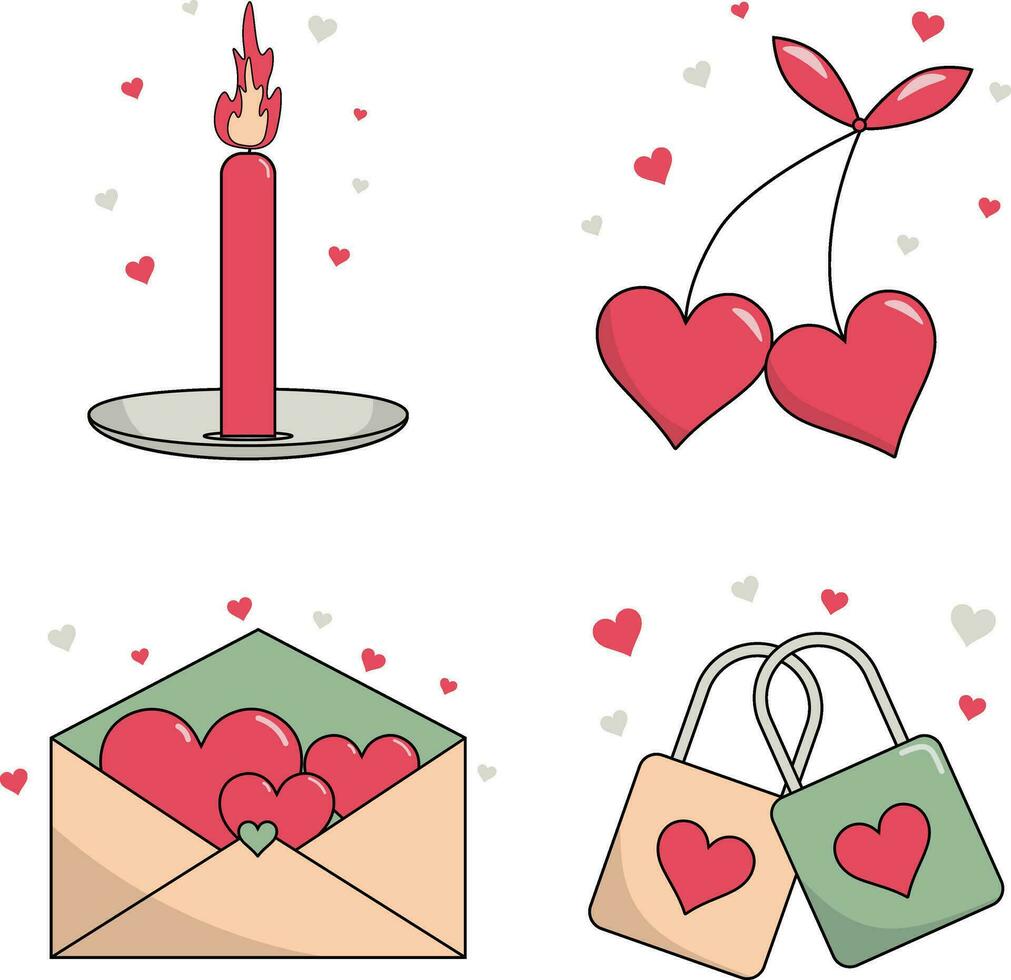 Valentine's Day Sticker Set. Isolated On White Background vector