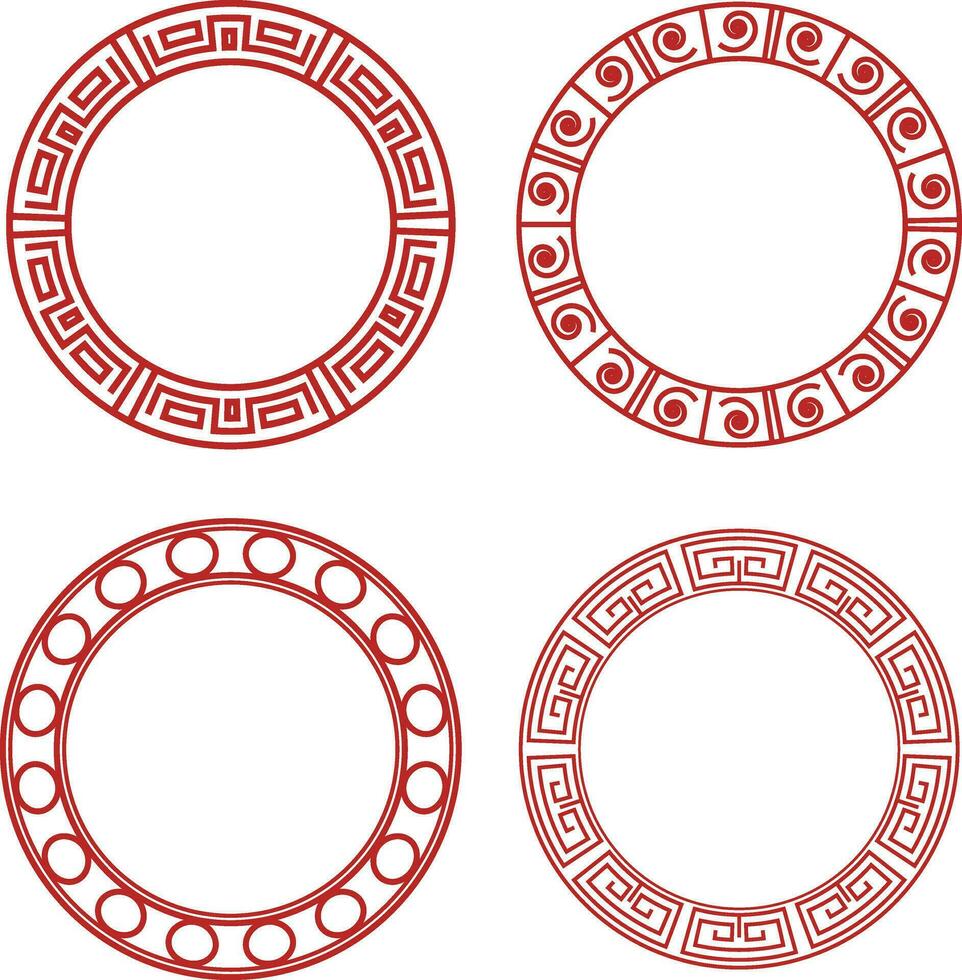 Set of Chinese Circle Frame. Isolated On White Background. Vector Illustration