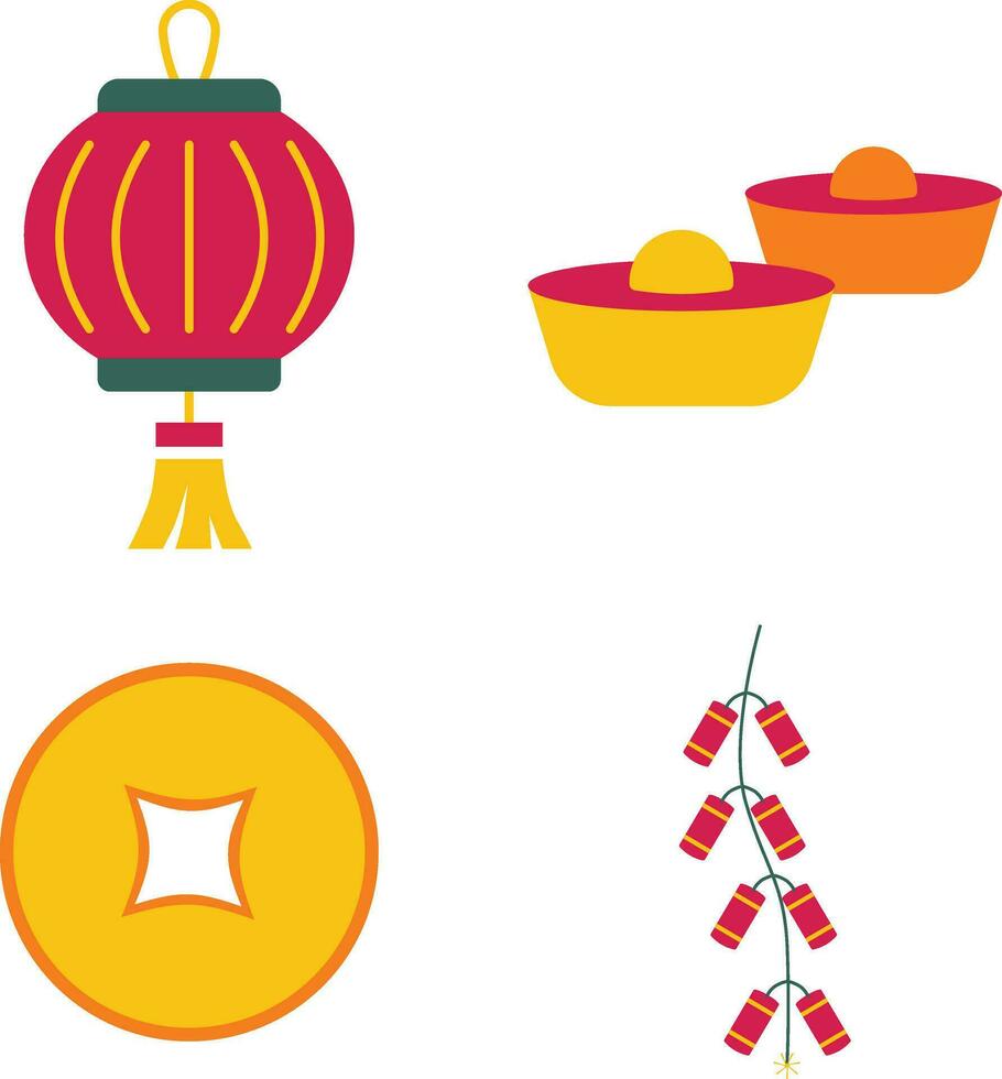 Collection of Chinese New Year. Flat Cartoon Style. Vector Icons