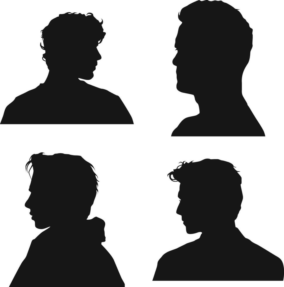 Set of Man Head Silhouette. Isolated Vector