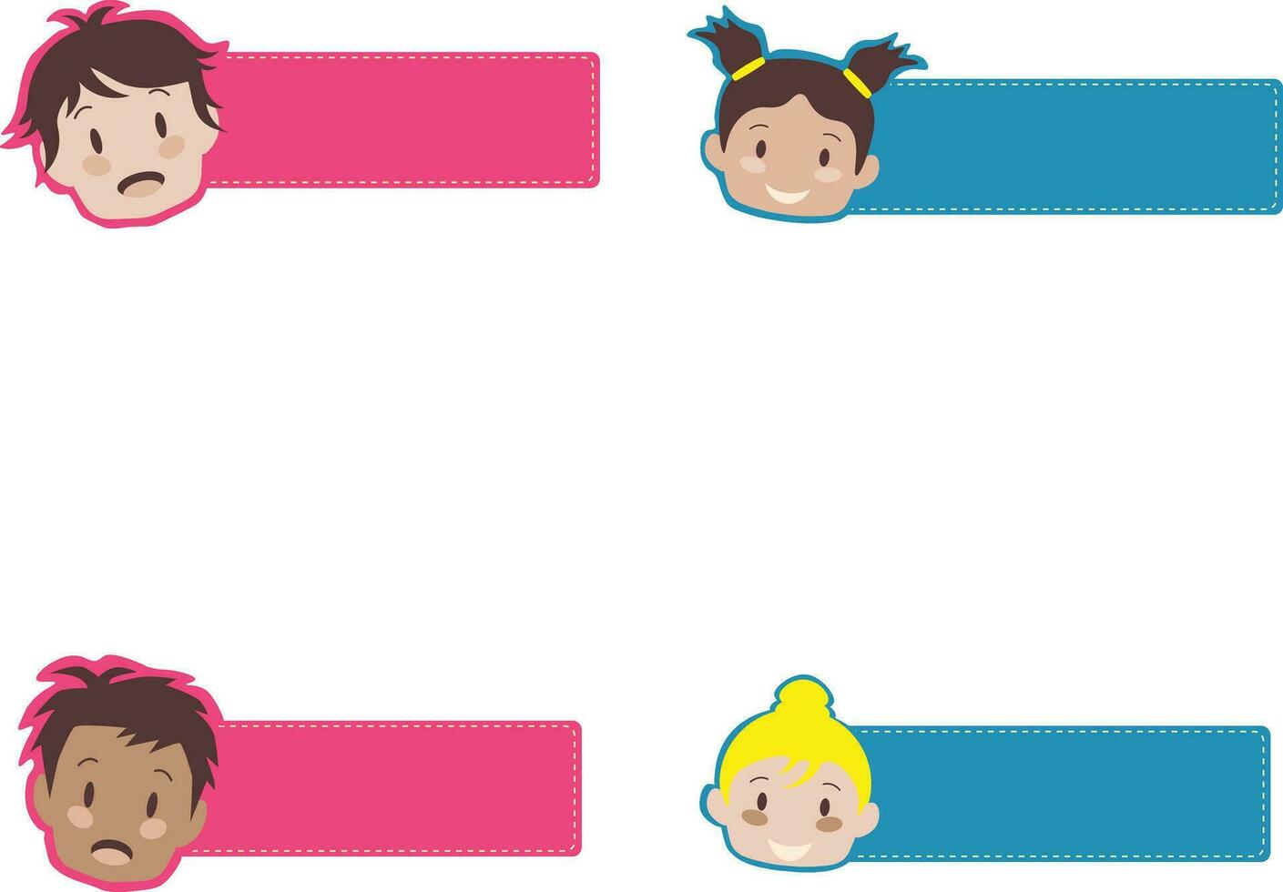 Cute Label Name Tag Icons. Collection Character. Vector Illustration