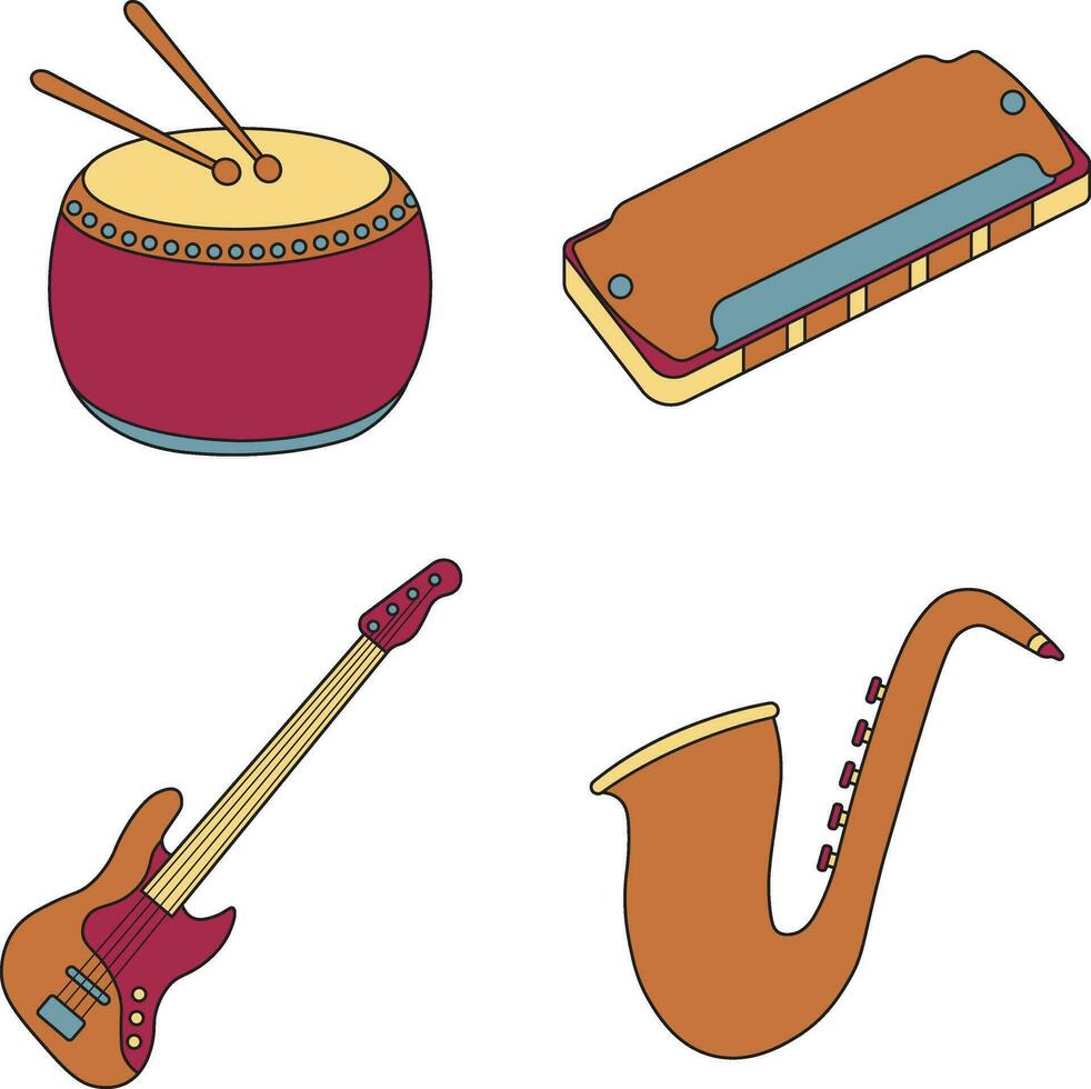 Set of Different Musical Instrument. In Flat Design. Vector Illustration.