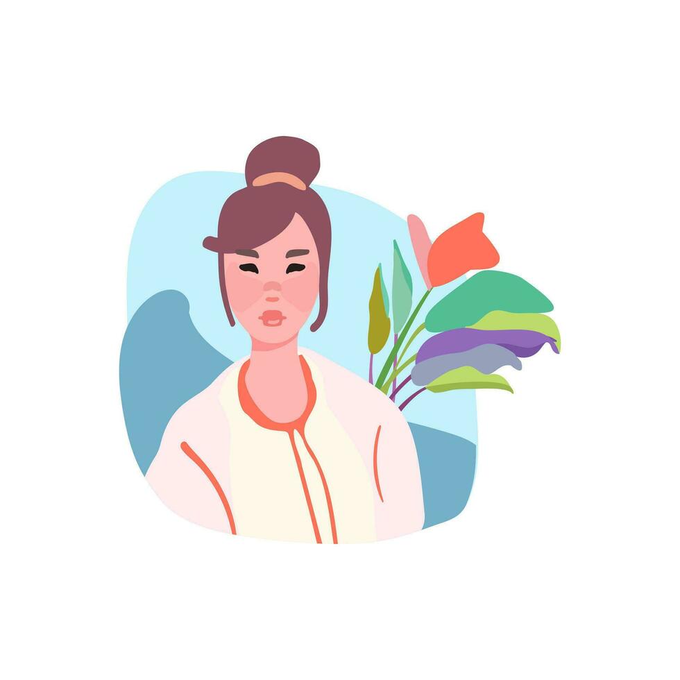 Round avatar realistic girl in traditional clothes. Vector illustration.