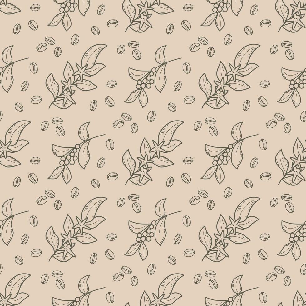 Flowers, grains and branches of coffee seamless pattern vector