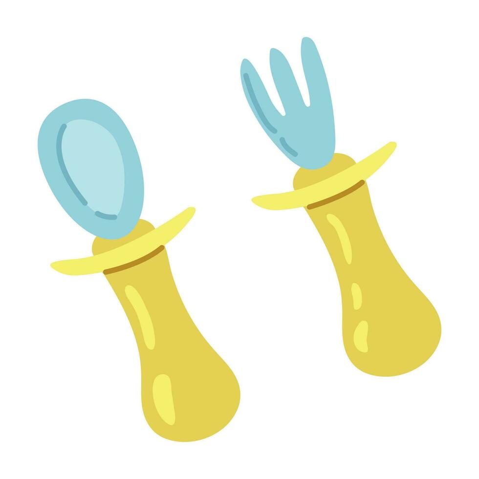 Baby spoon and fork hand drawn. White background, isolate vector