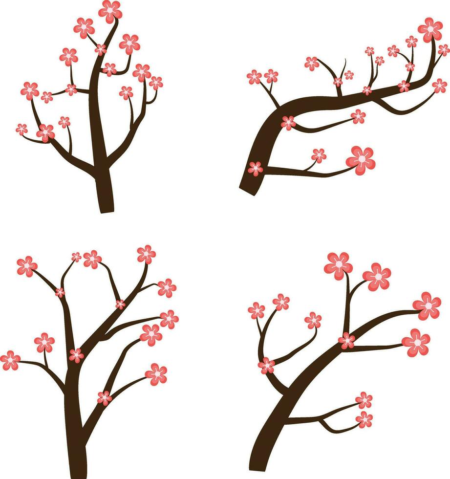 Flower Lunar New Year With Simple Design. Vector Icons Set