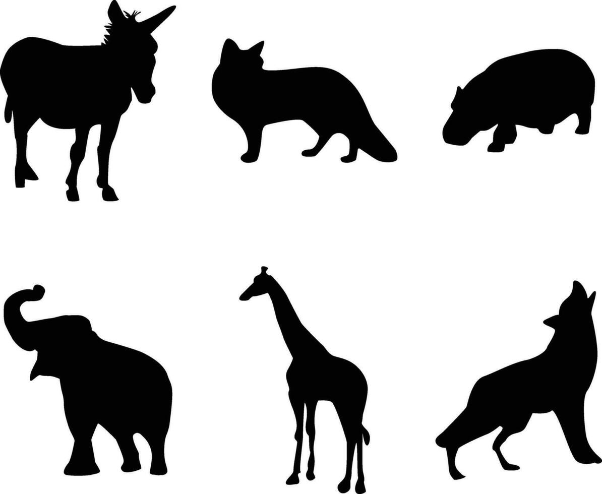 Set of Wildlife Silhouette. With Flat Shapes vector