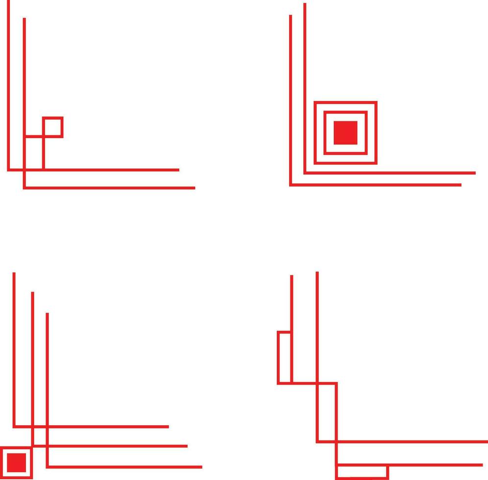 Red Traditional Chinese Corner Icons. With Simple Patterns vector