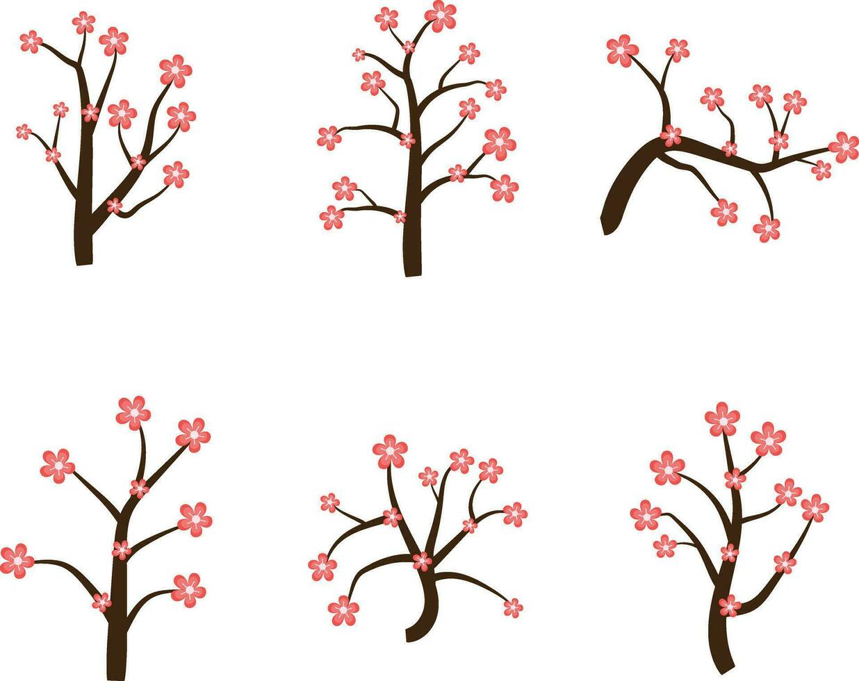 Flower Lunar New Year With Simple Design. Vector Icons Set