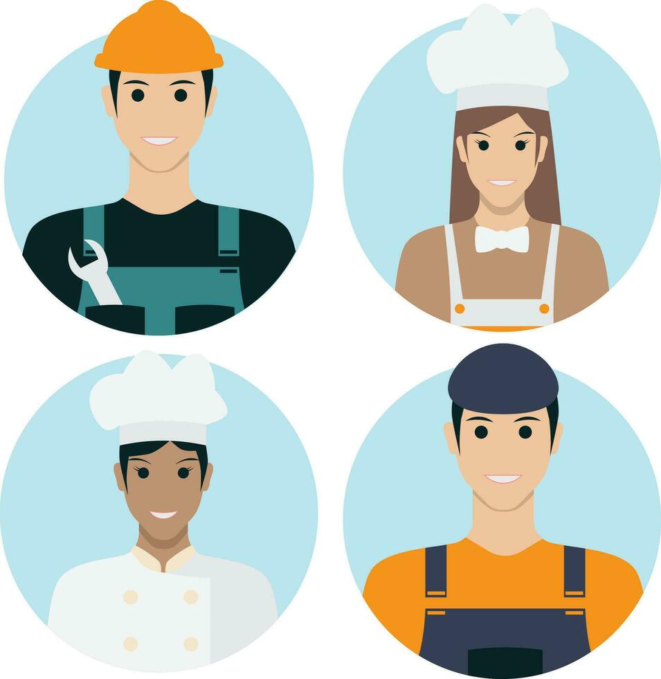 Set of Different Profession Avatar. Flat Cartoon Style. Vector Icons