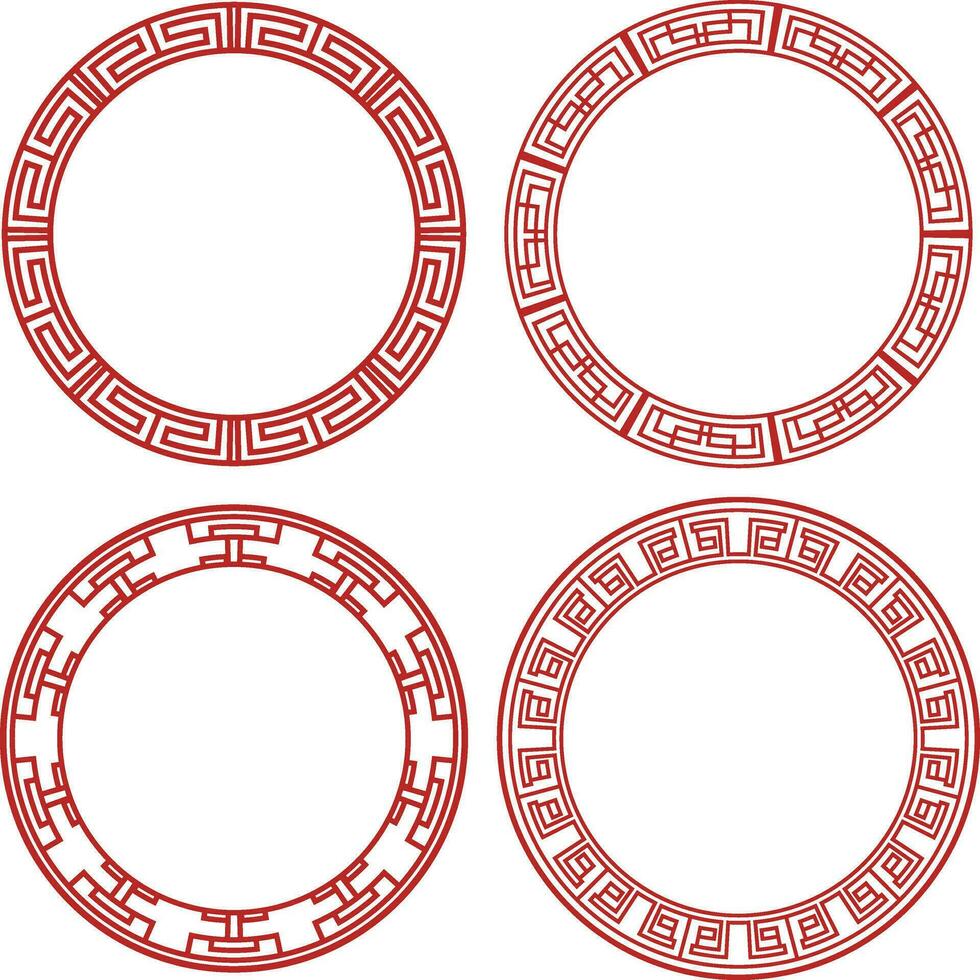 Set of Chinese Circle Frame. Isolated On White Background. Vector Illustration