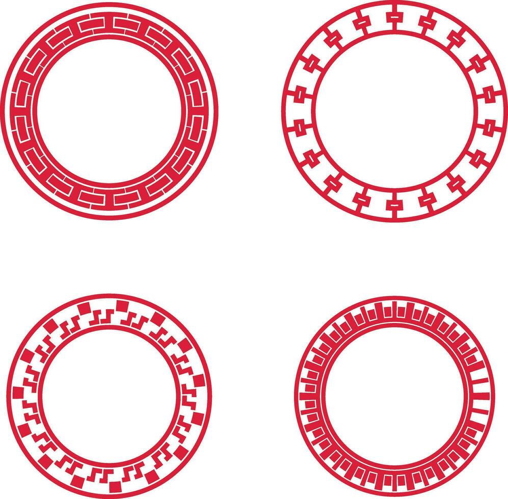 Chinese Circle Frame Set. Japanese Pattern Style. Isolated Vector Icons