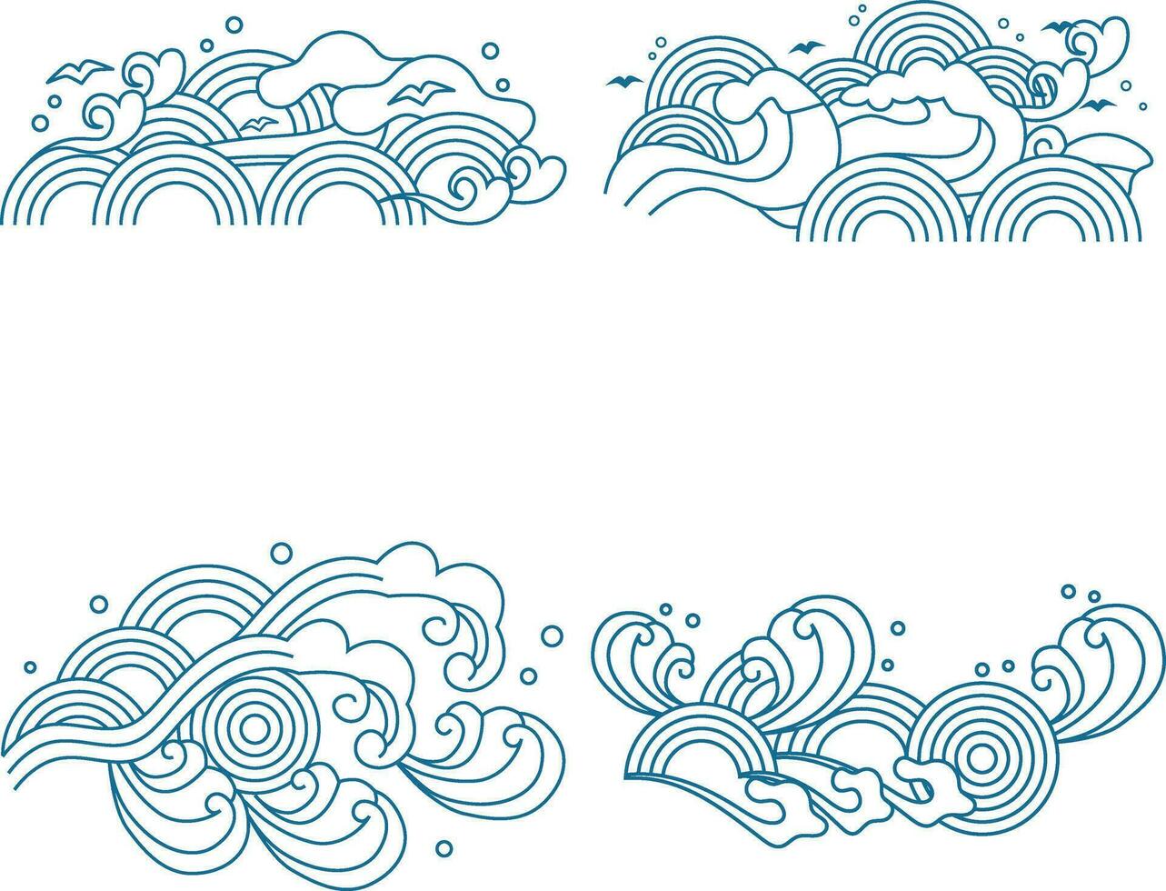 Chinese Traditional Wave Icons. Japanese Pattern. Isolated Vector Set