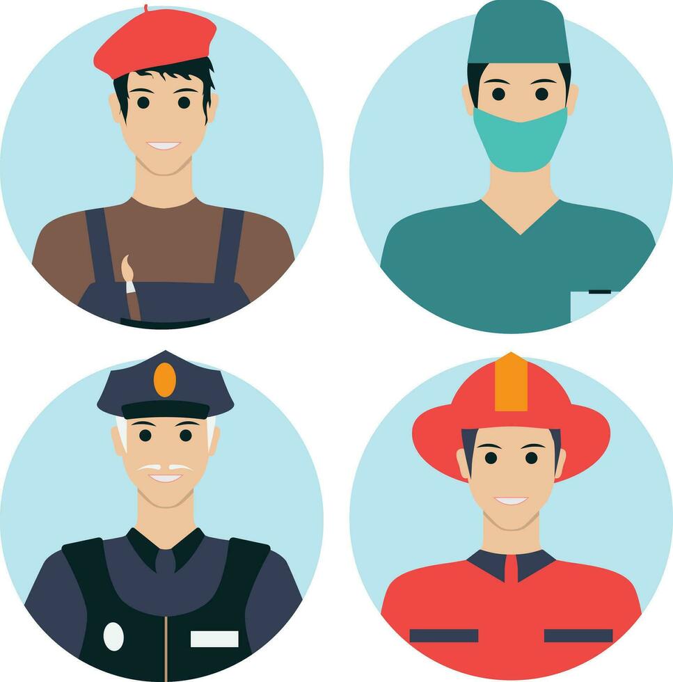 Set of Different Profession Avatar. Flat Cartoon Style. Vector Icons