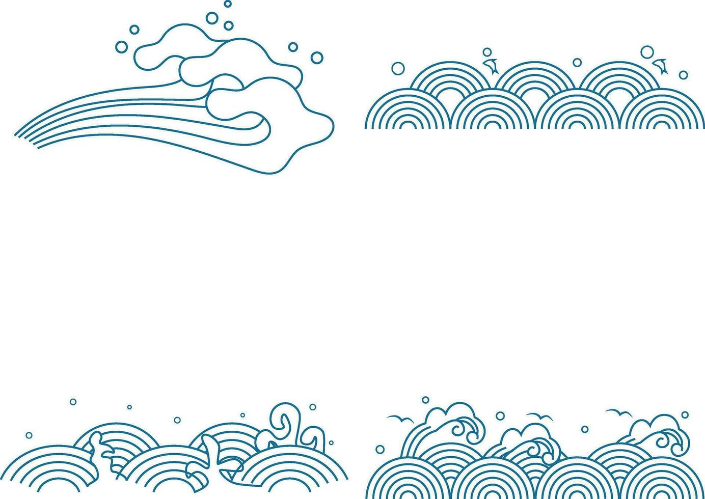 Chinese Traditional Wave Icons. Japanese Pattern. Isolated Vector Set