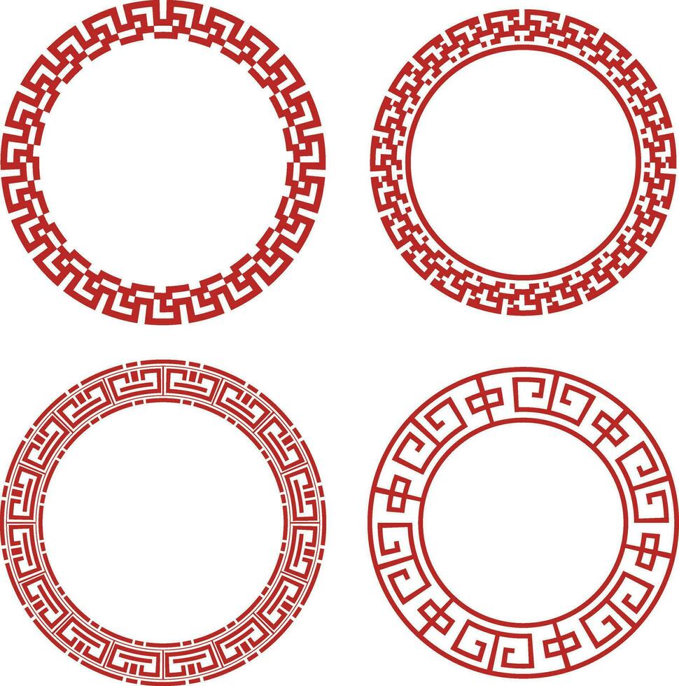 Set of Chinese Circle Frame. Isolated On White Background. Vector Illustration