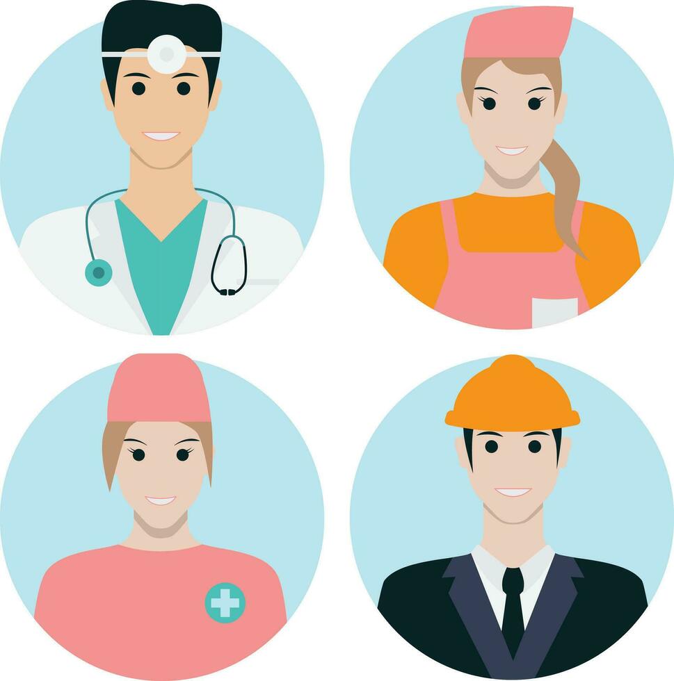 Set of Different Profession Avatar. Flat Cartoon Style. Vector Icons