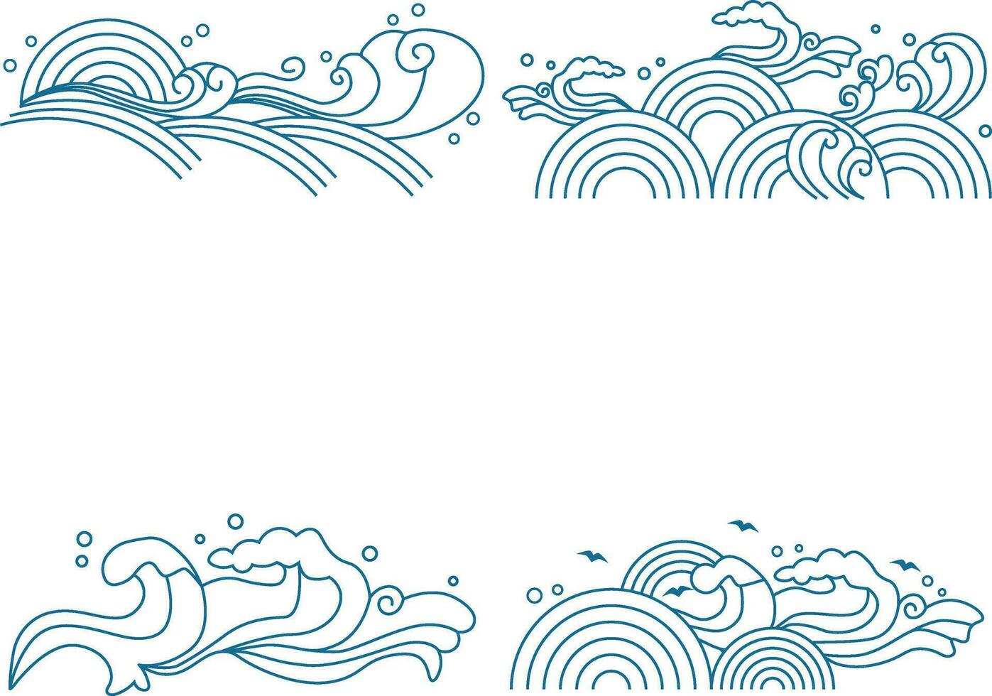 Chinese Traditional Wave Icons. Japanese Pattern. Isolated Vector Set