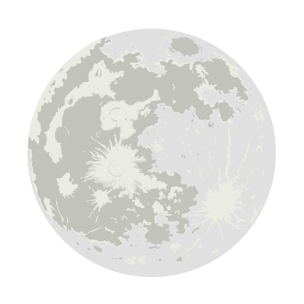 Vector graphics of the moon isolated on a white background. Realistic illustration of the Earth's satellite.