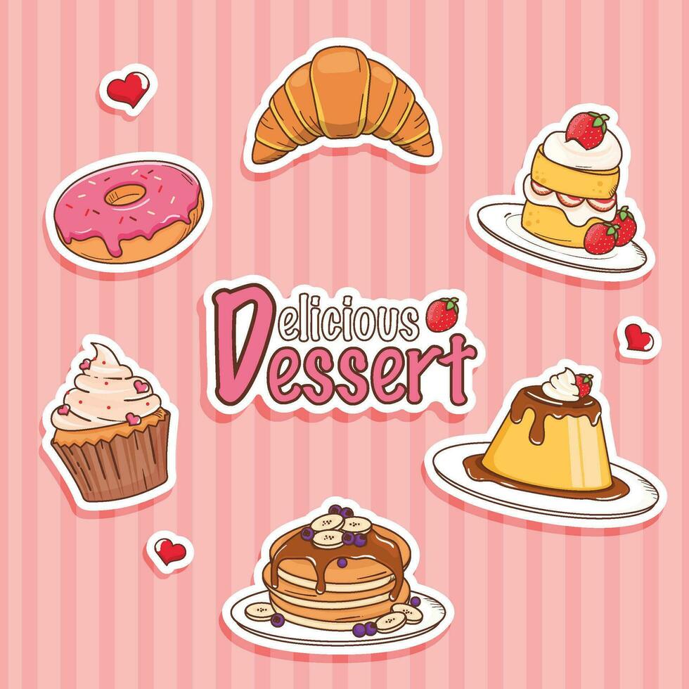 Sticker set of dessert cakes and sweets vector