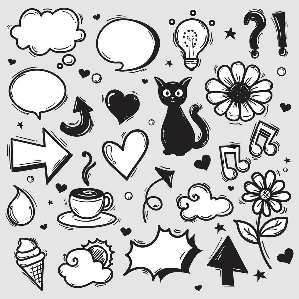 Set of hand drawn doodle design elements. Vector illustration.