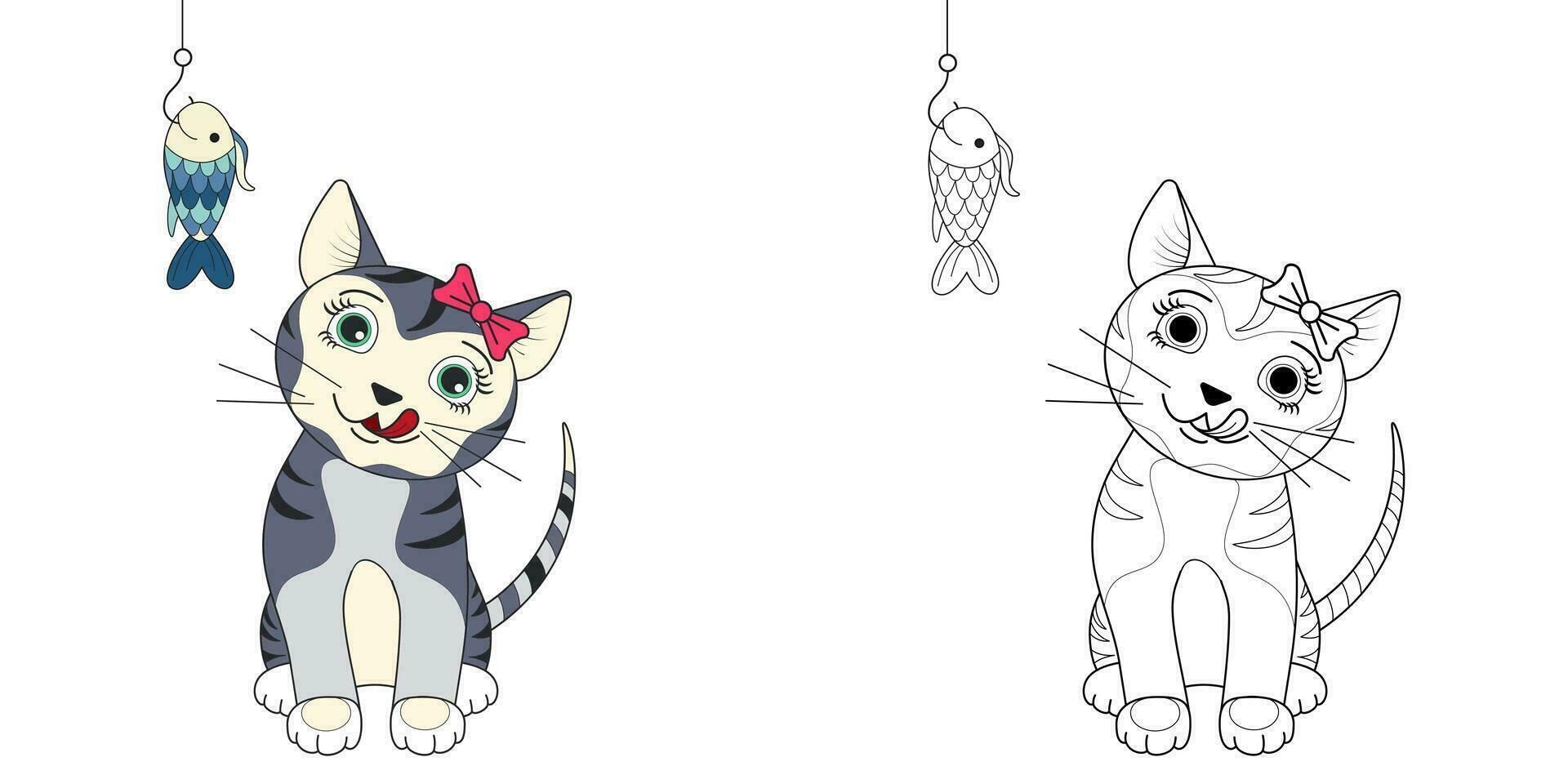 Cute cat line and color. Vector illustration for coloring book