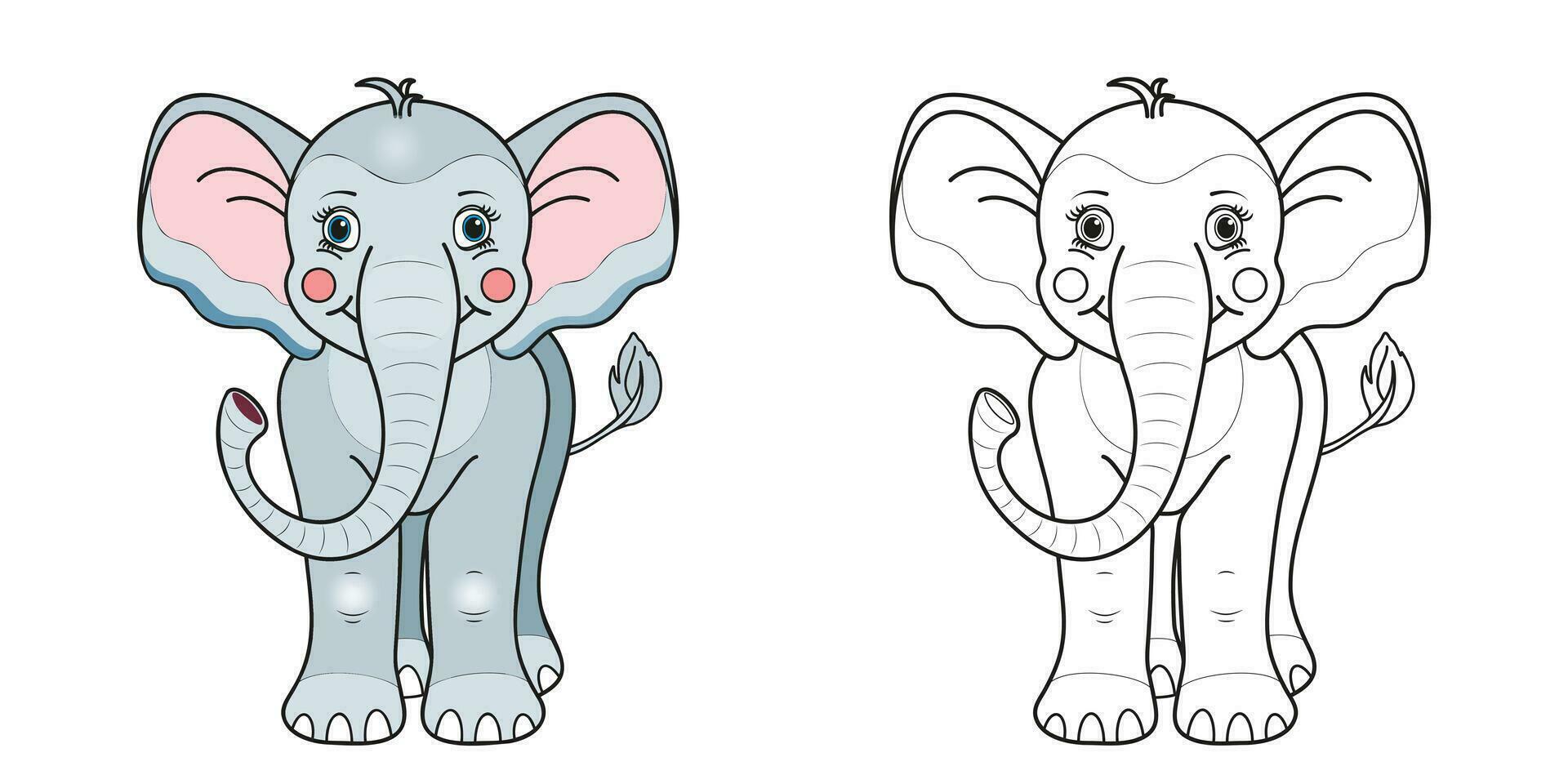 Vector illustration of a cute elephant line and color.