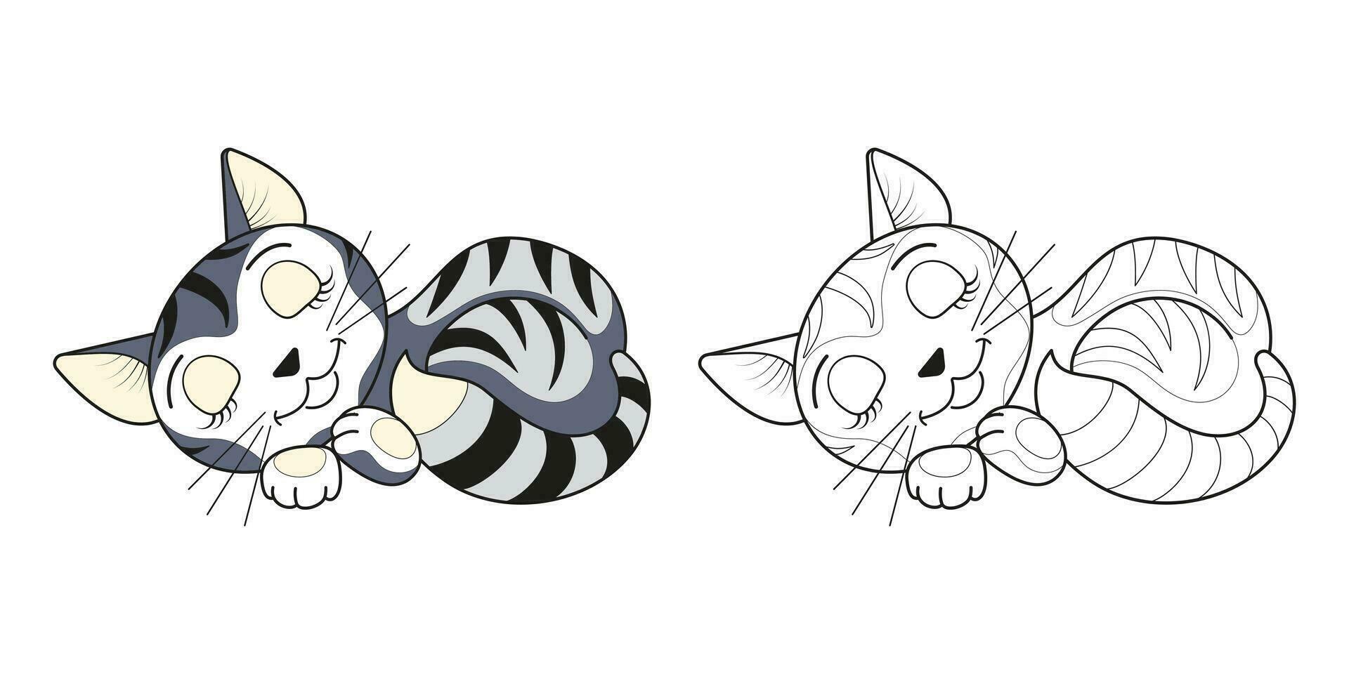 Funny sleeping cute cat line and color. The illustration is done by