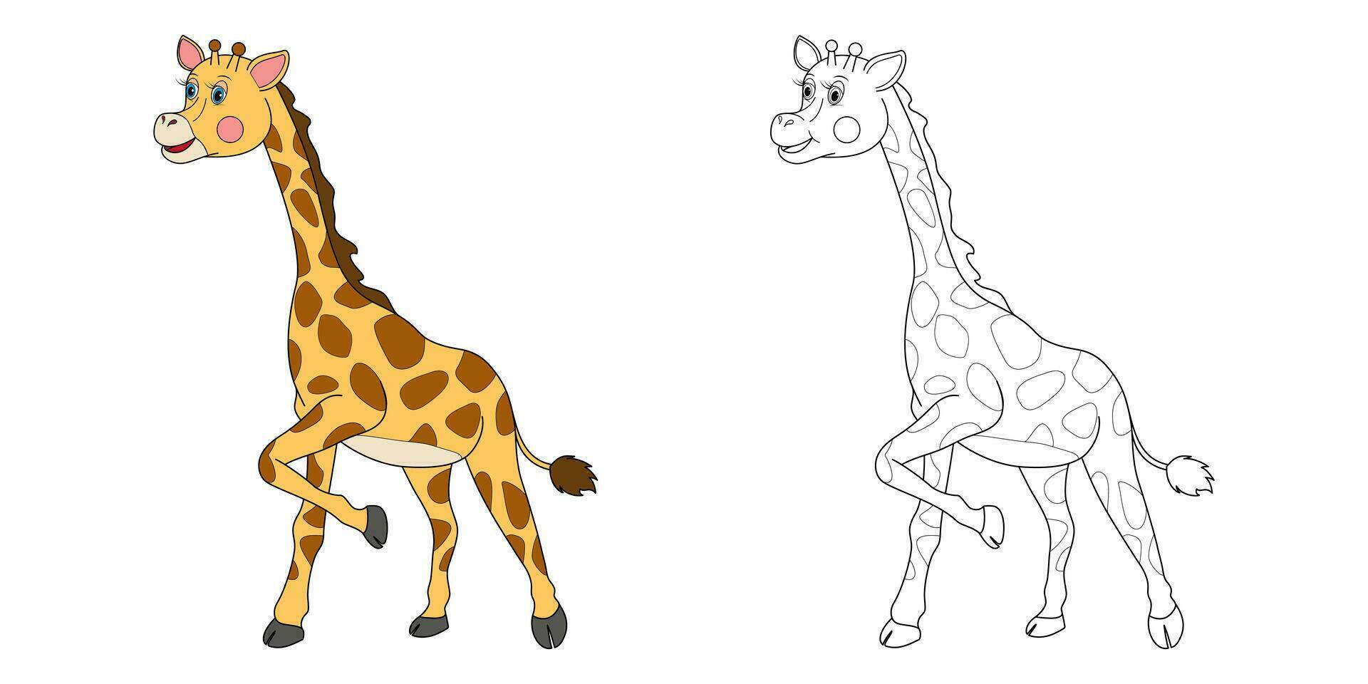jirafa ilustración línea y color. dibujos animados vector ilustración para colorante libro o página.