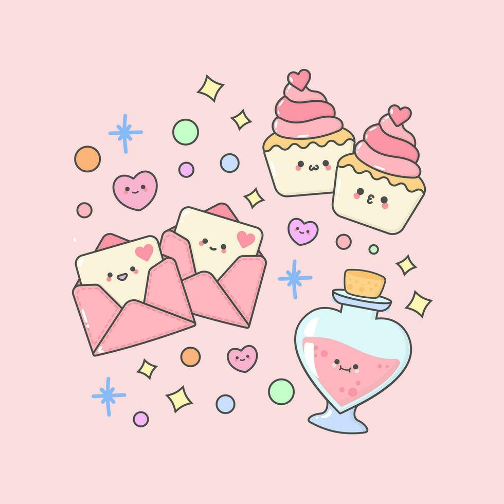 Vector Valentine Element with cute facial expressions and pastel colour