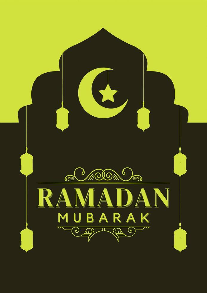 Ramadan Mubarak text and Arabic background illustration design vector