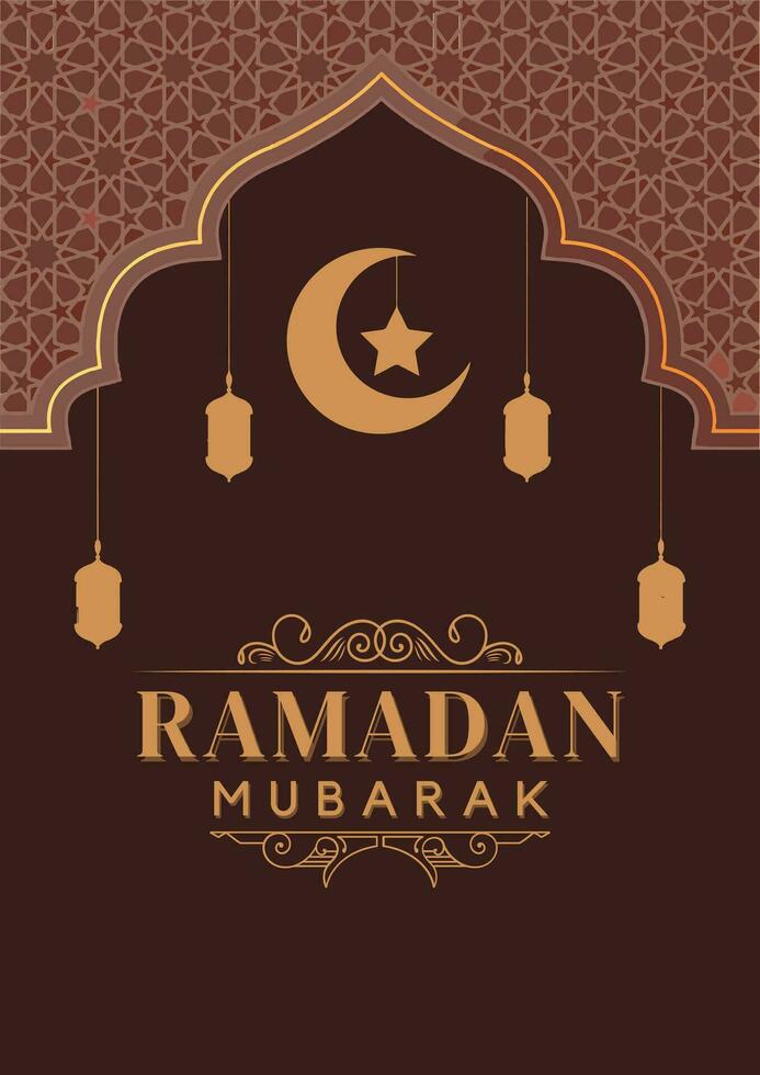 Ramadan Mubarak text and Arabic background illustration design vector