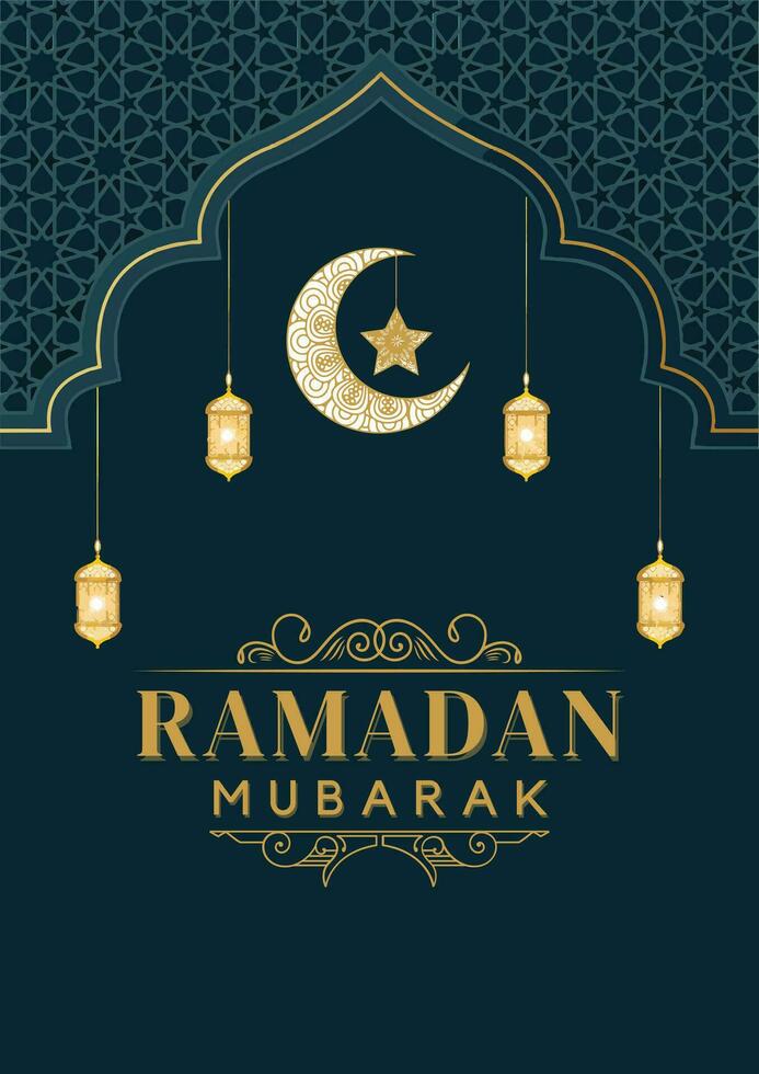 Ramadan Mubarak text and Arabic background illustration design vector