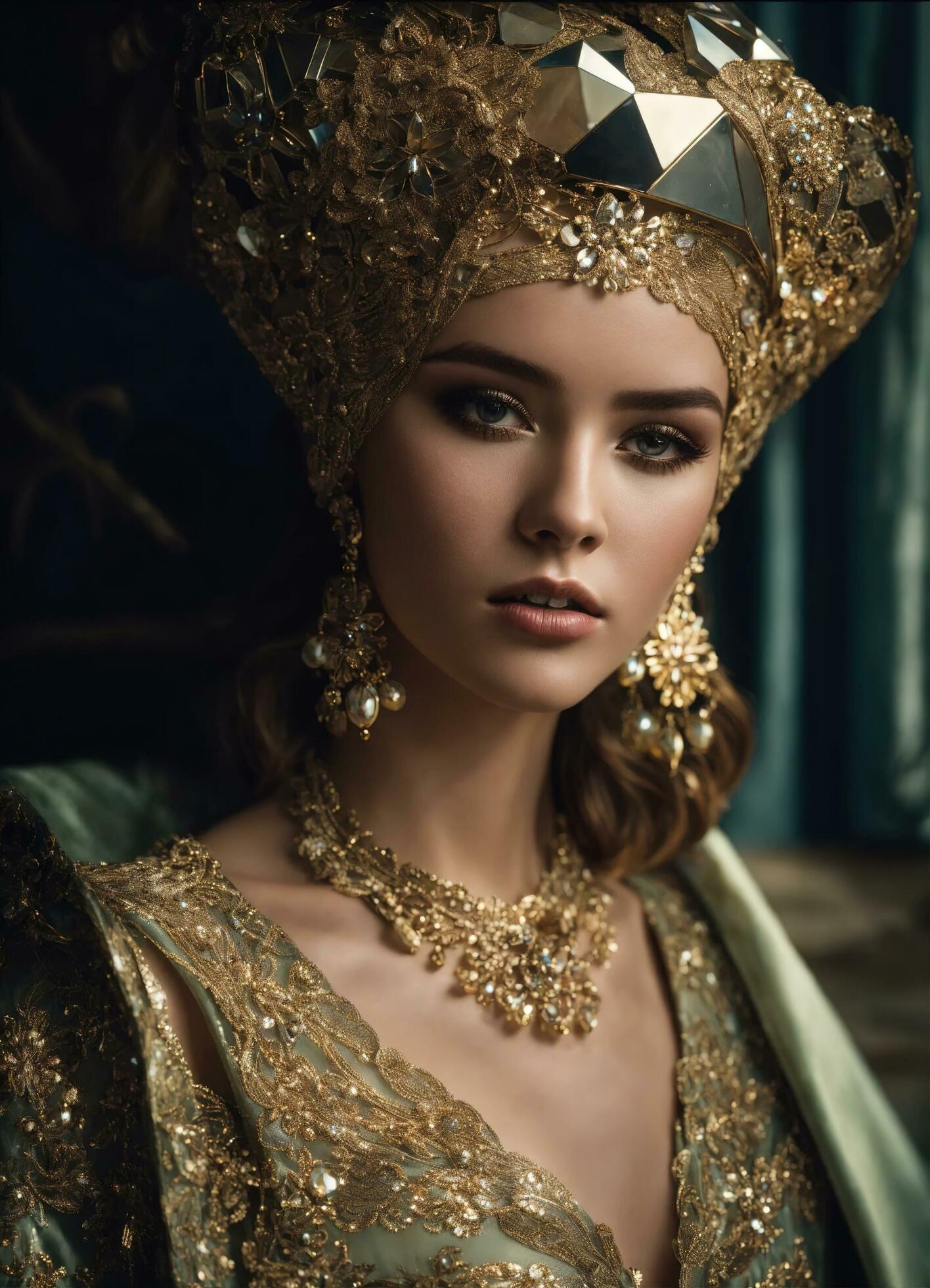 AI generated a beautiful brunette woman in a luxury dress. ai