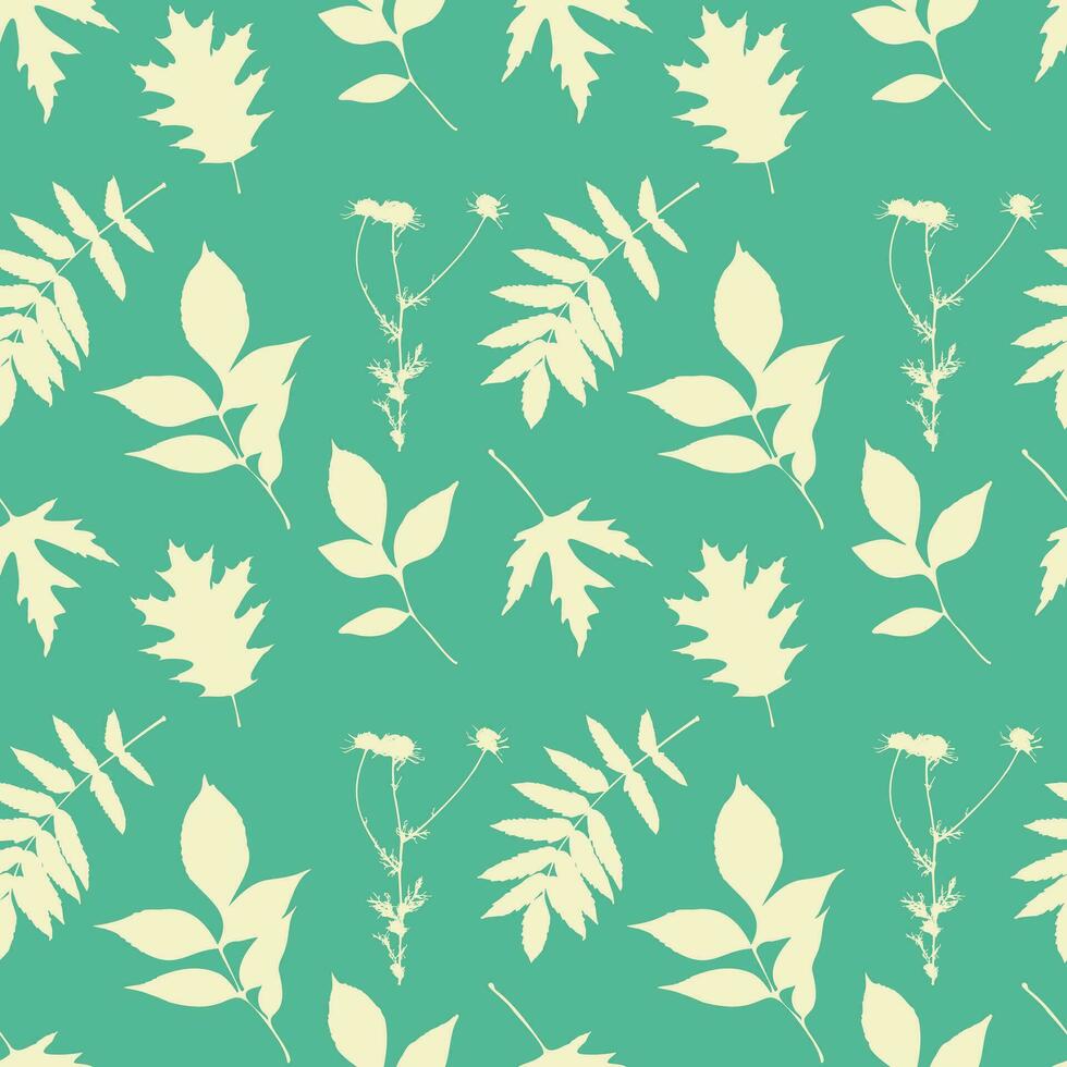 Spring summer pattern in green pastel colors with leaves and chamomile. vector