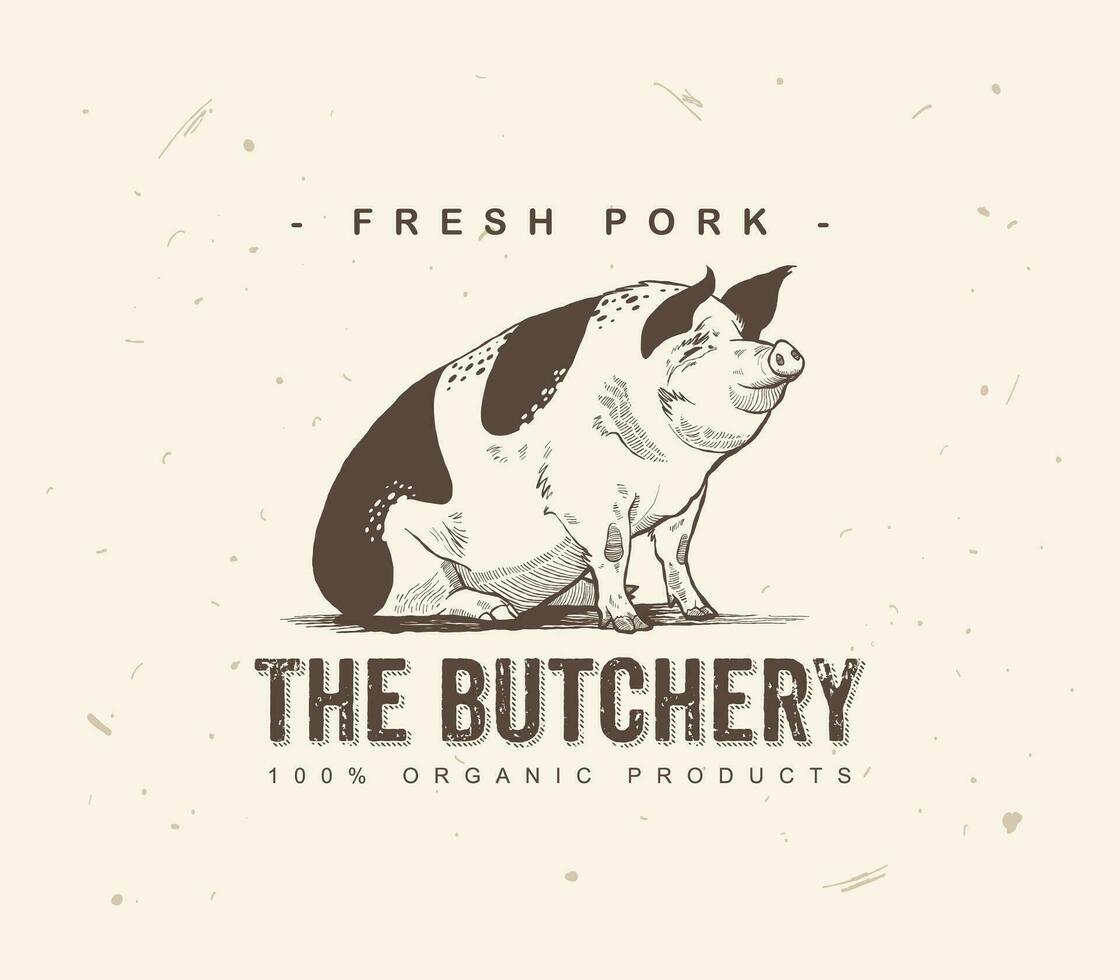 Pig 1 - Retro Logo - Visual Identity for shops, store fronts, banners, food brands vector