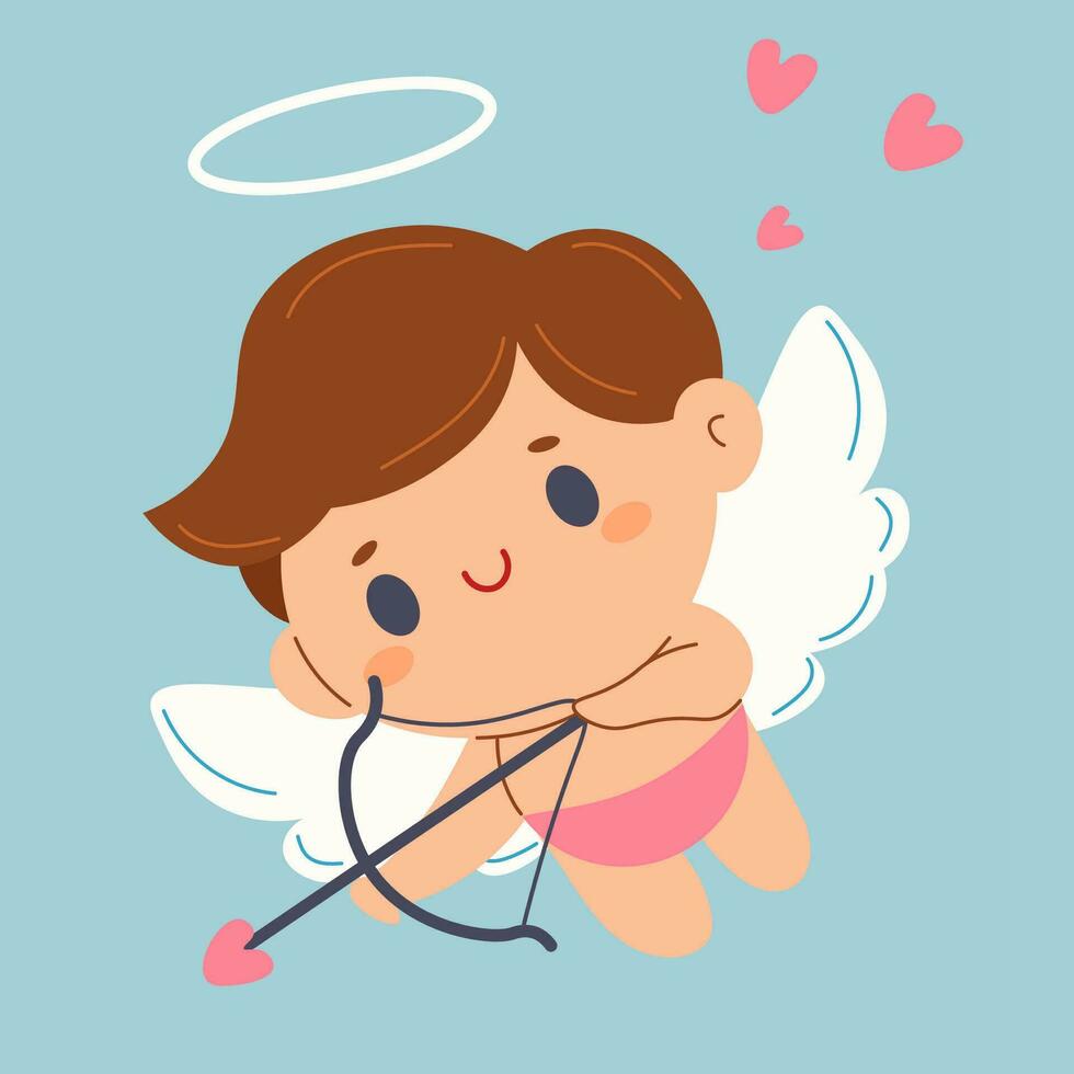 character Cute Adorable Cupid on blue background. Amur baby, little angel or god Eros. Adorable angel. Concept of valentine's day, wedding, fall in love. vector. vector