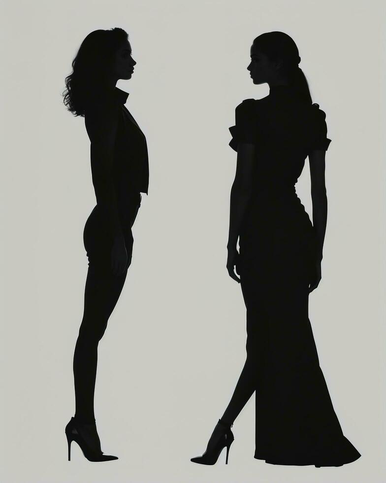 AI generated Silhouette of three women in black and white dresses, studio shot. ai generative photo