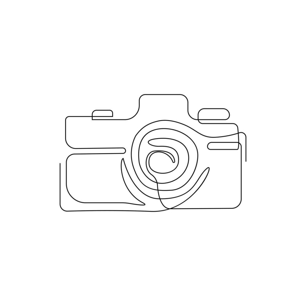 Camera continuous one line art outline drawing isolated on white background vector and illustration