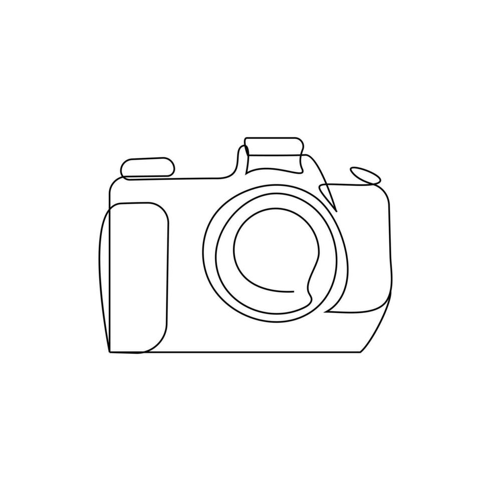 Camera continuous one line art outline drawing isolated on white background vector and illustration