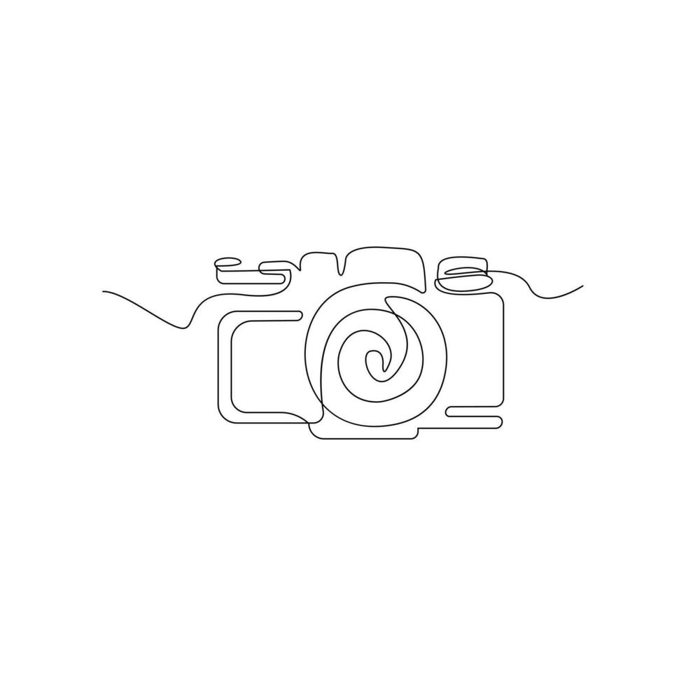 Camera continuous one line art outline drawing isolated on white background vector and illustration